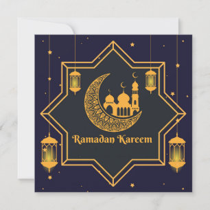 Cartão De Festividades Ramadan Mubarak Lanterna Islâmica Azul Crescente