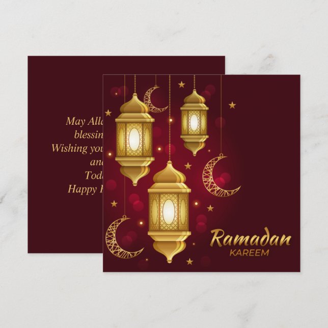 Cartão De Festividades Ramadan Mubarak Ouro Cresent Lanterna Islâmica Ver (Frente/Verso)