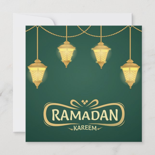 Cartão De Festividades Ramadan Mubarak Shiny Lanterna Islâmica Verde (Frente)