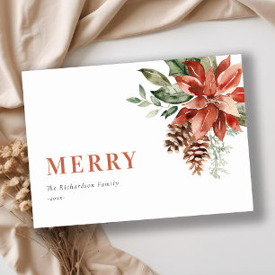 Cartão De Festividades Ramalho Buquê de Poinsettia Aquarela Pinheiro Nata