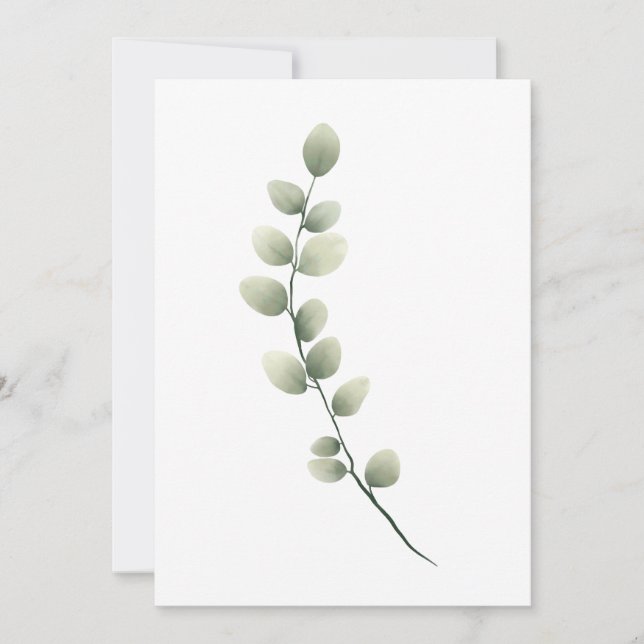Cartão De Festividades Ramificação com Folhas Verdes Claras no Estilo de  (Frente)