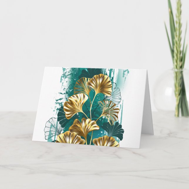 Cartão De Festividades Ramificação com Ouro deixa Ginko Biloba (Frente)