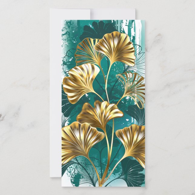 Cartão De Festividades Ramificação com Ouro deixa Ginko Biloba (Frente)