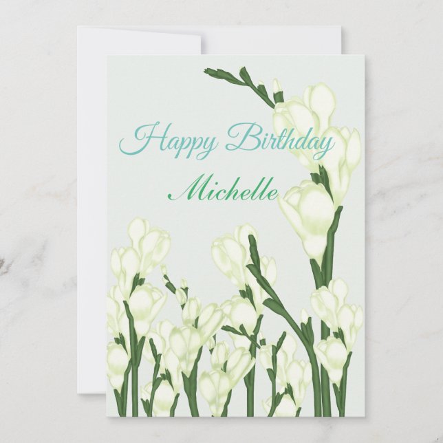 Cartão De Festividades Ramificação da Freesia branca. (Frente)