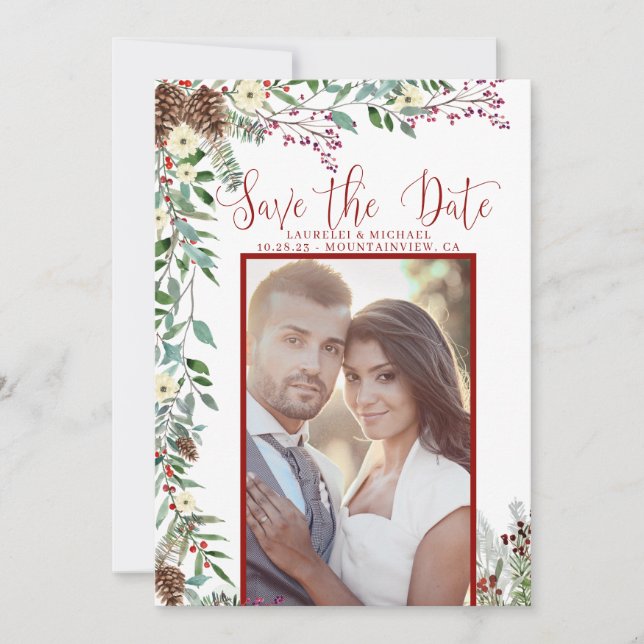 Cartão De Festividades Ramificações de Feriado Legantes Salve a Foto de D (Frente)