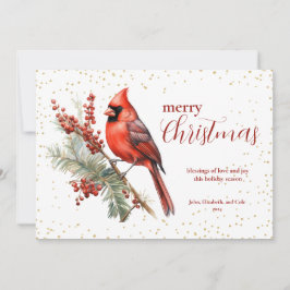 Cartão De Festividades Ramo de Azevinho Cardinal de Inverno em Aquarela R