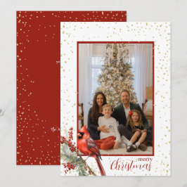 Cartão De Festividades Ramo de Azevinho Cardinal Invernal Aquarela Rústic