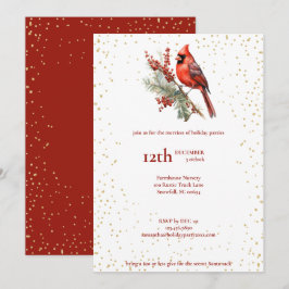 Cartão De Festividades Ramo de Azevinho Cardinal Vermelho Inverno Aquarel