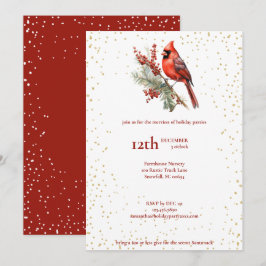 Cartão De Festividades Ramo de Azevinho Cardinal Vermelho Inverno Aquarel