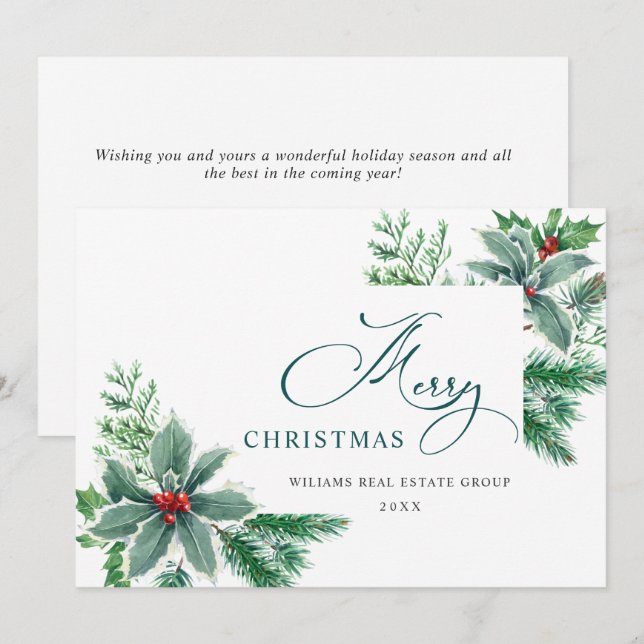 Cartão De Festividades Ramo de Azevinho com Frutas Natalícias Corporativo (Frente/Verso)