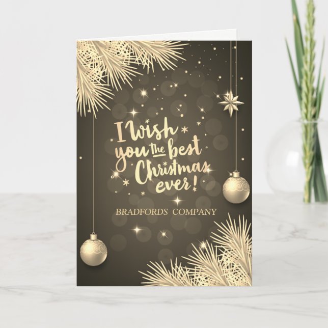 Cartão De Festividades Ramos, Bolas, Desejo-Te O Melhor Natal De Sempre (Frente)