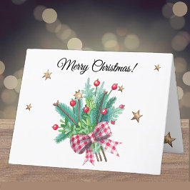 Cartão De Festividades Ramos de Abeto e Frutas Vermelhas Natal Feliz