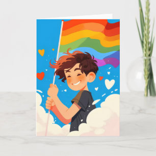 Cartão De Festividades Ranibow Flag Cartoon Boy