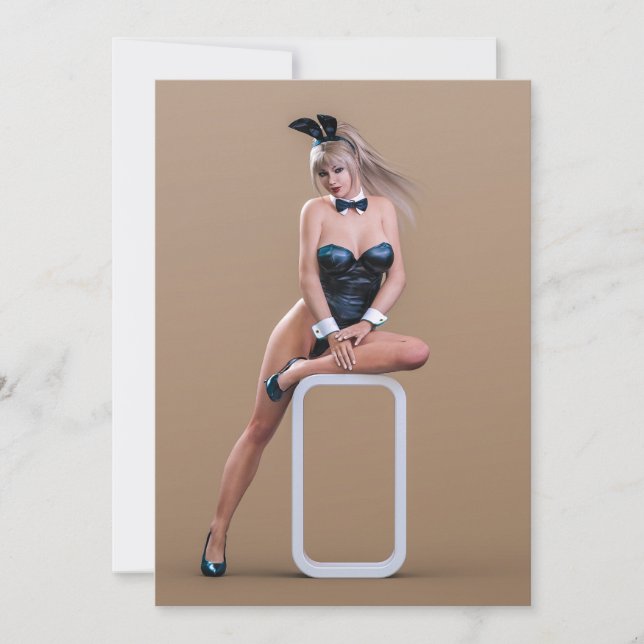 Cartão De Festividades Rapariga Coelhinha de Páscoa sentada no Cubo da Bo (Frente)