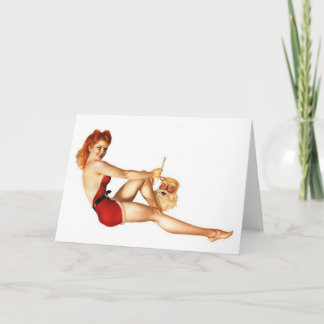 Cartão De Festividades Rapariga de Natal com Máscara de Papais noeis