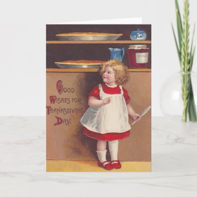 Cartão De Festividades Rapariga e tartes (Frente)