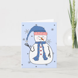 Cartão De Festividades Rapariga Snowman, Neve Neve Quente Arte Primitiva