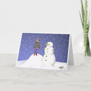 Cartão De Festividades Rapaz e Neve