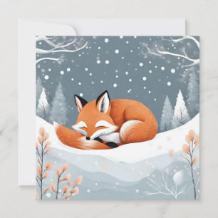 Cartão De Festividades Raposa Adormecida Na Neve Natal Natureza Inverno