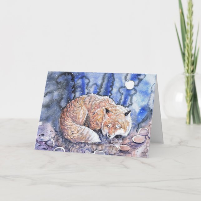 Cartão De Festividades Raposa de inverno dormente (Frente)