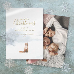 Cartão De Festividades Raposa de Inverno Elegante Fotografia de Natal em