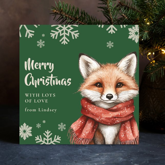 Cartão De Festividades Raposa de Natal bonita com Scarf (Cute Christmas Fox with Scarf Holiday Card)