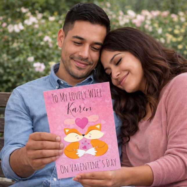 Cartão De Festividades Raposa rosa-roxa do dia dos namorados para ela (Criador carregado)