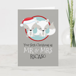Cartão De Festividades Raposas Árticas Seu Primeiro Natal Como Senhor e S