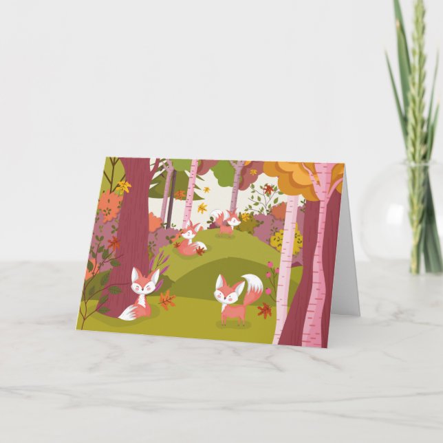 Cartão De Festividades Raposas Lindas de Outono (Frente)