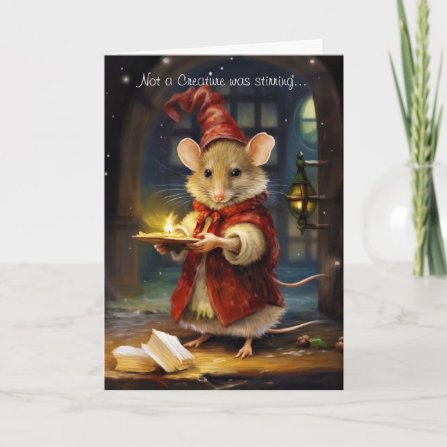 Cartão De Festividades Rato de Natal bonito e divertido com Script (Frente)