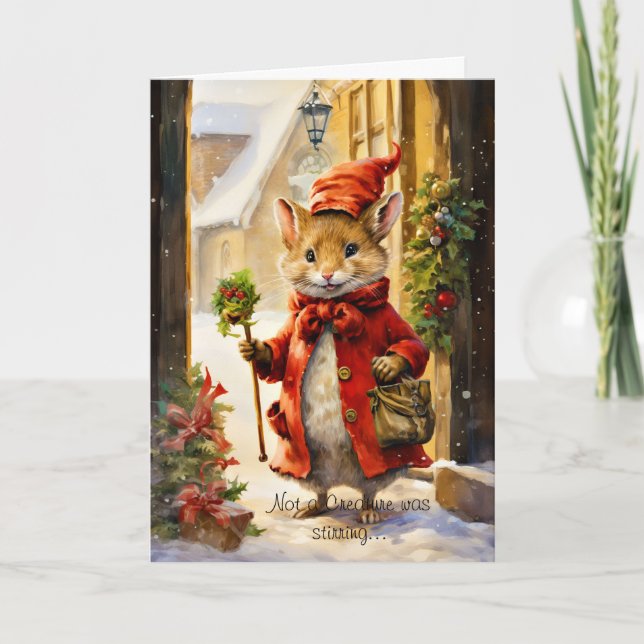 Cartão De Festividades Rato de Natal Whimsso com Script (Frente)