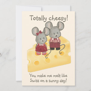 Cartão De Festividades Rato Totalmente Cheesy Girl & Boy Sentado em Queij