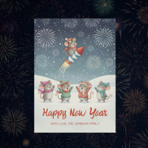 Ratos Fofos Fogos de Artifício de Ano Novo Feliz
