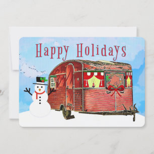 Cartão De Festividades Reboque de Viagem Caravana Rústica Retro com Bonec