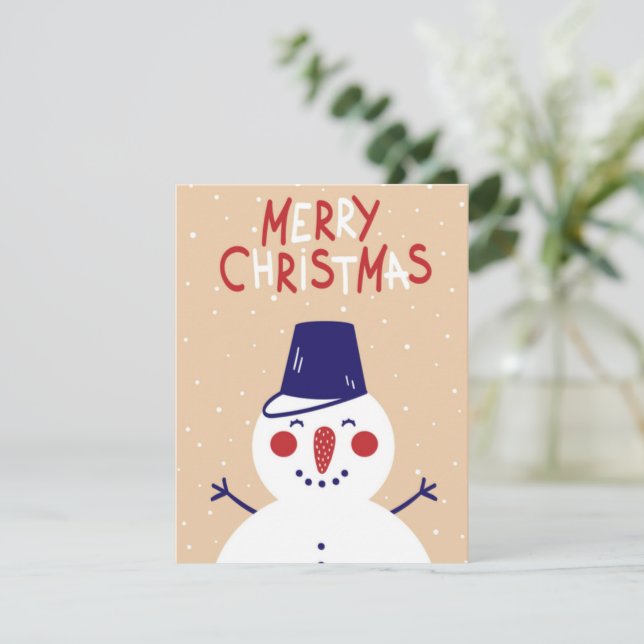 Cartão De Festividades Recado de Natal do Boneco de Neve (Em pé/Frente)