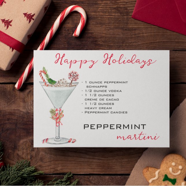 Cartão De Festividades Receita de Coquetel de Natal Peppermint Martini (Criador carregado)