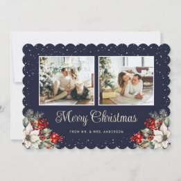 Cartão De Festividades Recém-casados 2 Foto Botânica Azul Feliz Natal