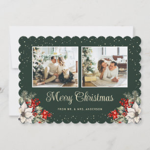 Cartão De Festividades Recém-casados 2 Foto Botânica Verde Feliz Natal
