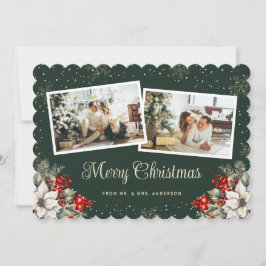 Cartão De Festividades Recém-casados 2 Foto Botânica Verde Feliz Natal