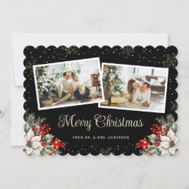 Cartão De Festividades Recém-casados 2 Foto Botânico Preto Feliz Natal