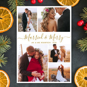 Cartão De Festividades Recém-Casados Casados & Alegre Script 5 Foto Natal
