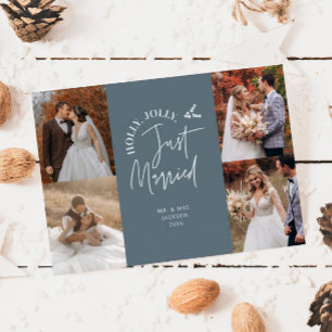 Cartão De Festividades Recem casados Feriado Novo Folheto de Fotos Azul