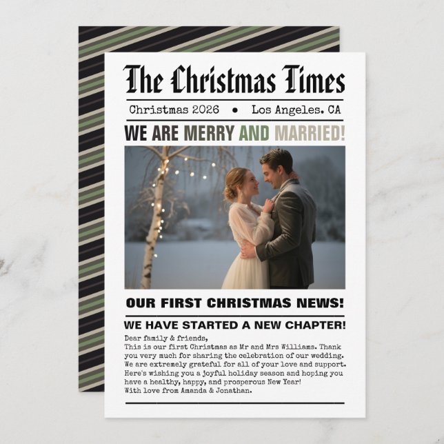 Cartão De Festividades Recém-casados, Nossa Primeira Foto de Natal em Est (Frente/Verso)