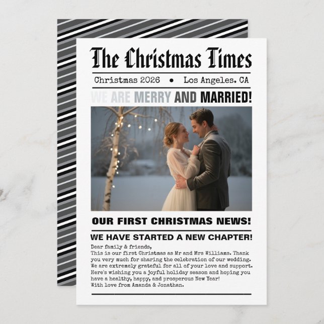 Cartão De Festividades Recém-casados Nossa Primeira Foto de Natal em Esti (Frente/Verso)