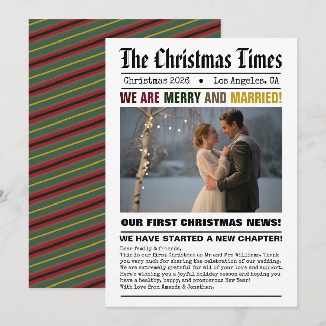 Cartão De Festividades Recém-casados Nossa Primeira Foto de Natal em Esti (Frente/Verso)