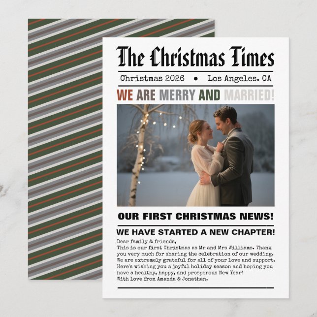 Cartão De Festividades Recém-casados Nossa Primeira Foto de Natal em Esti (Frente/Verso)