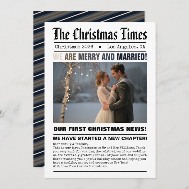 Cartão De Festividades Recém-casados Nossa Primeira Foto de Natal em Esti (Frente/Verso)
