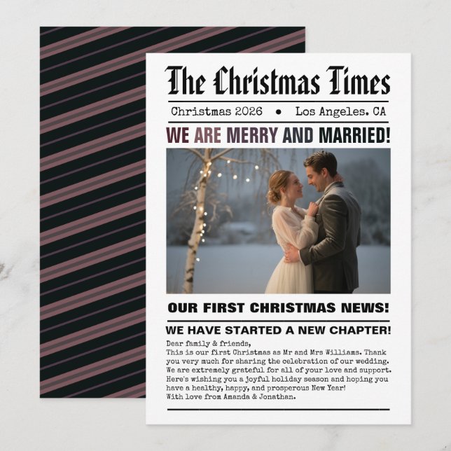 Cartão De Festividades Recém-Casados Nossa Primeira Foto de Natal em Esti (Frente/Verso)