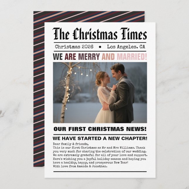 Cartão De Festividades Recém-casados Nossa Primeira Foto de Natal em Esti (Frente/Verso)