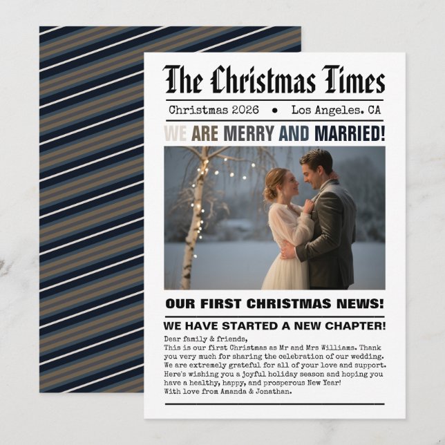 Cartão De Festividades Recém-Casados Nosso Primeiro Natal Foto em Estilo  (Frente/Verso)